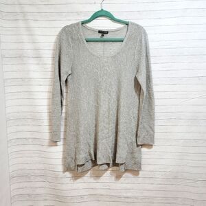 EILEEN FISHER GRAY LONG LINED LIGHT SWEATER, 50% LINEN, SZ XS LIKE NEW!